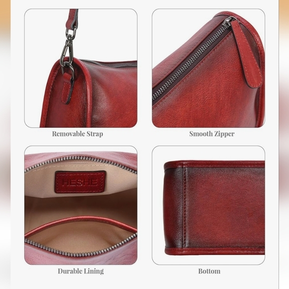 LEATHER CROSSBODY BAG TOP-ZIP 2-STRAP OPTIONS WINE HUE ⁴ - Picture 14 of 16